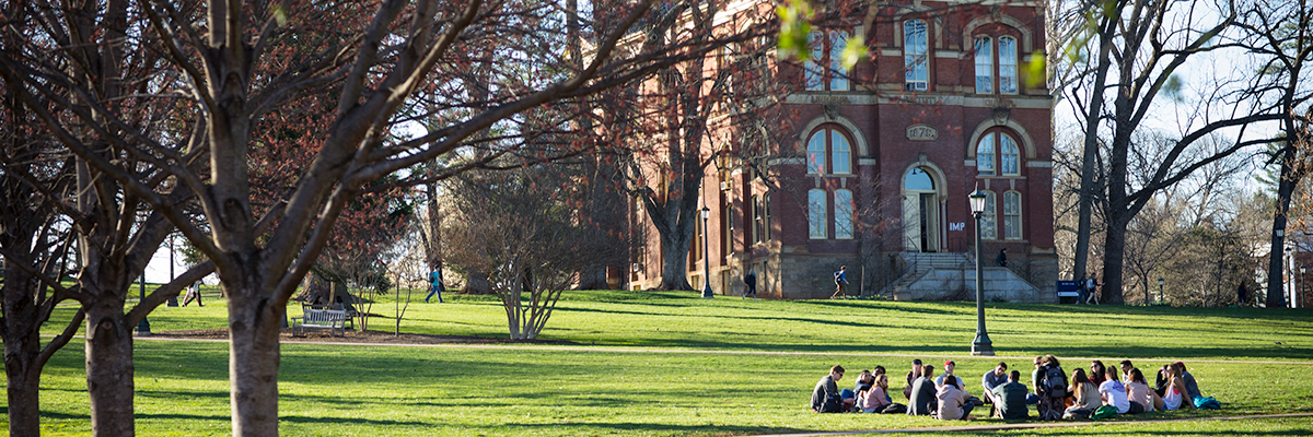 Brooks Hall with students 